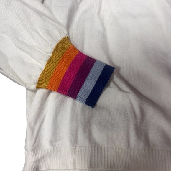 THML White Sweater with Rainbow Cuffs, Size Small, New With Tags, Crew Neck - Picture 4 of 7